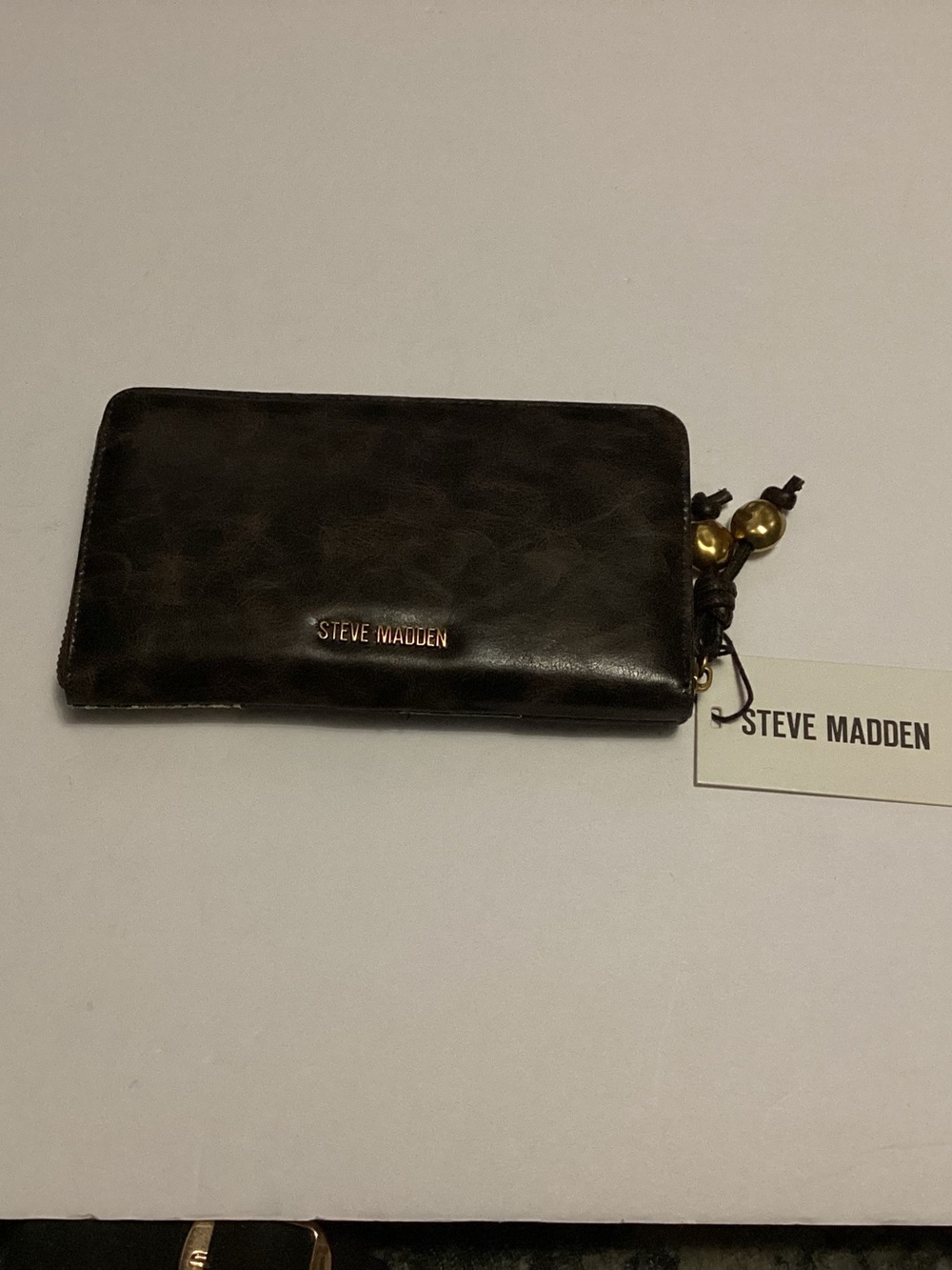 Steve Madden Brown and Tan Patchwork Snake-Print Zip Wallet
